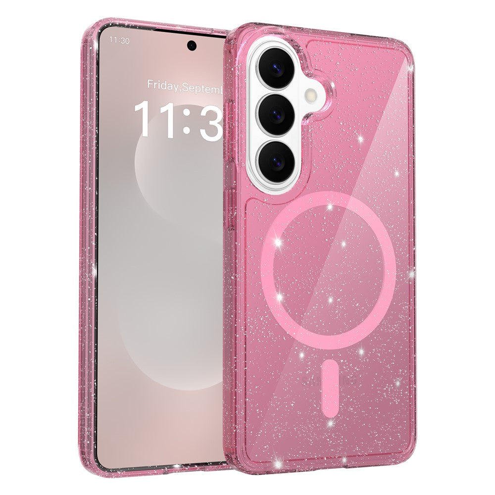 Magnetiskt skal för Samsung Galaxy S26 med glitterdesign TPU PC PET stötsäkert mobilskal
