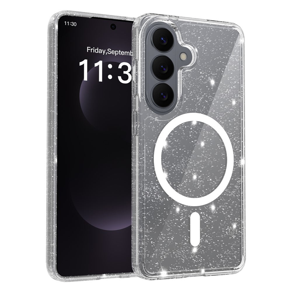For Samsung Galaxy S26 Magnetic Case Glitter Design TPU PC PET Drop Proof Phone Cover