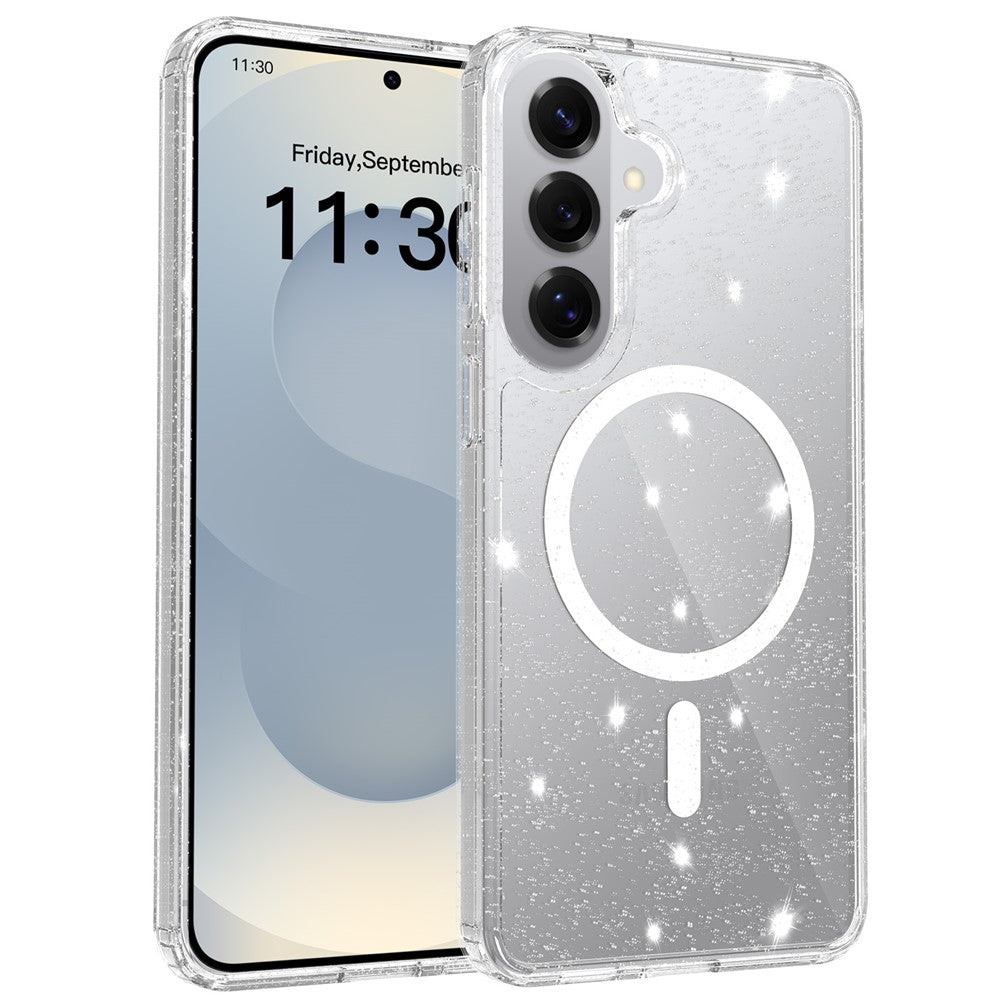 Magnetiskt skal för Samsung Galaxy S26+ med glitterdesign TPU PC PET stötsäkert mobilskal