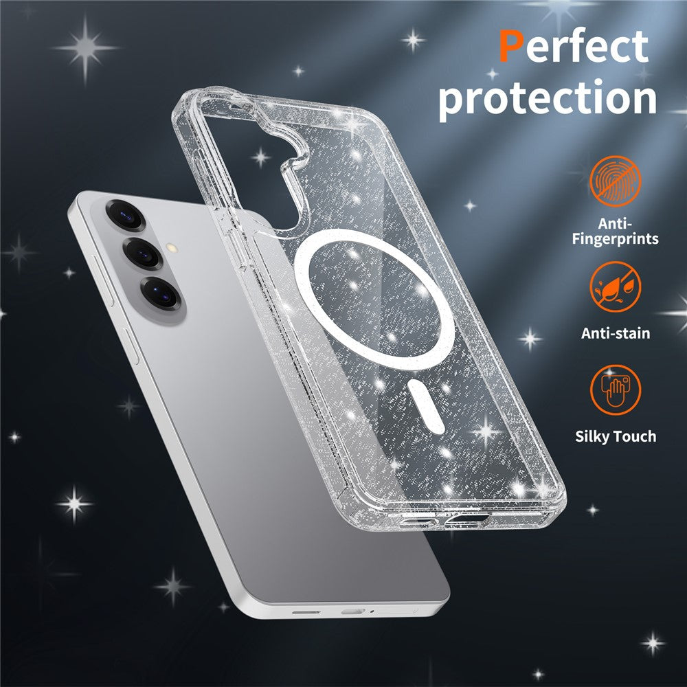 Magnetiskt skal för Samsung Galaxy S26+ med glitterdesign TPU PC PET stötsäkert mobilskal