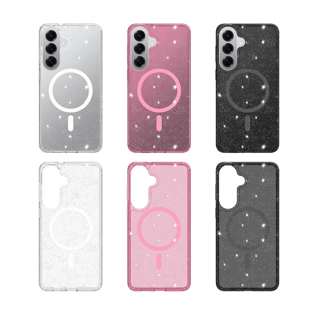 Magnetiskt skal för Samsung Galaxy S26+ med glitterdesign TPU PC PET stötsäkert mobilskal