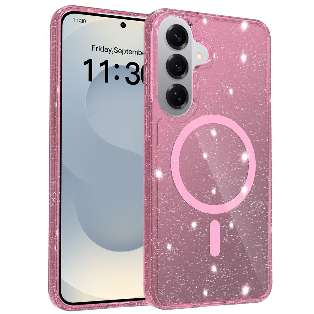 Magnetiskt skal för Samsung Galaxy S26+ med glitterdesign TPU PC PET stötsäkert mobilskal