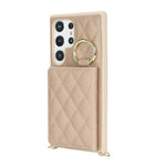 For Samsung Galaxy S23 Ultra Case with Lanyard / Mirror / Card Holder Grids Pattern RFID Blocking Phone Cover