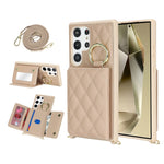 For Samsung Galaxy S23 Ultra Case with Lanyard / Mirror / Card Holder Grids Pattern RFID Blocking Phone Cover