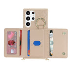 For Samsung Galaxy S23 Ultra Case with Lanyard / Mirror / Card Holder Grids Pattern RFID Blocking Phone Cover