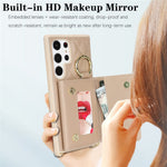 For Samsung Galaxy S23 Ultra Case with Lanyard / Mirror / Card Holder Grids Pattern RFID Blocking Phone Cover