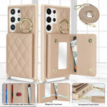 For Samsung Galaxy S23 Ultra Case with Lanyard / Mirror / Card Holder Grids Pattern RFID Blocking Phone Cover