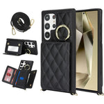 For Samsung Galaxy S23 Ultra Case with Lanyard / Mirror / Card Holder Grids Pattern RFID Blocking Phone Cover