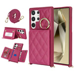 For Samsung Galaxy S23 Ultra Case with Lanyard / Mirror / Card Holder Grids Pattern RFID Blocking Phone Cover