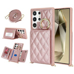 For Samsung Galaxy S23 Ultra Case with Lanyard / Mirror / Card Holder Grids Pattern RFID Blocking Phone Cover
