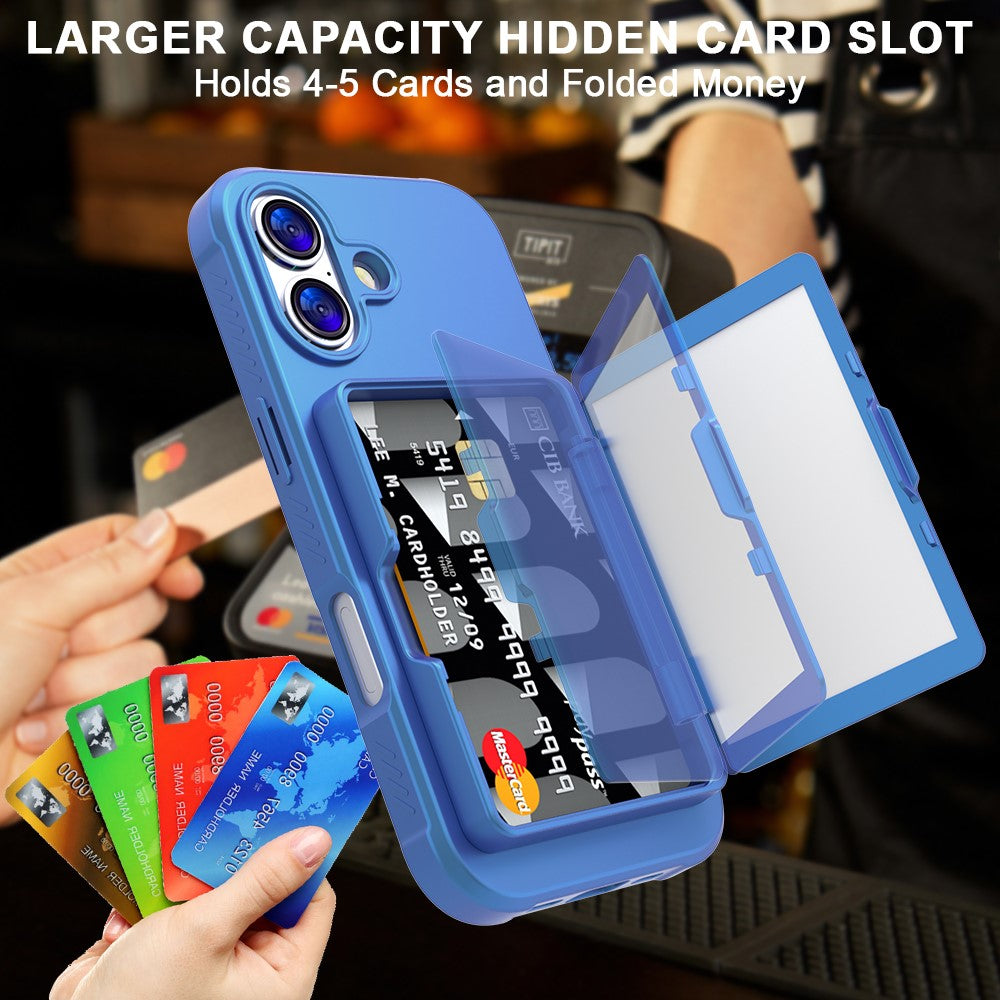 Til iPhone 17 cover med kortholder / spejl / støttefod TPU + PC telefonbagcover