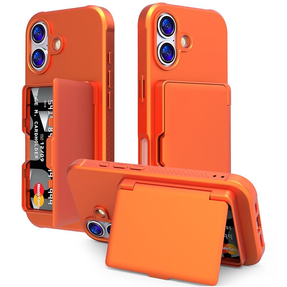 Til iPhone 17 cover med kortholder / spejl / støttefod TPU + PC telefonbagcover