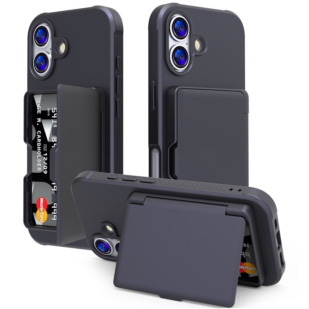 Til iPhone 17 cover med kortholder / spejl / støttefod TPU + PC telefonbagcover