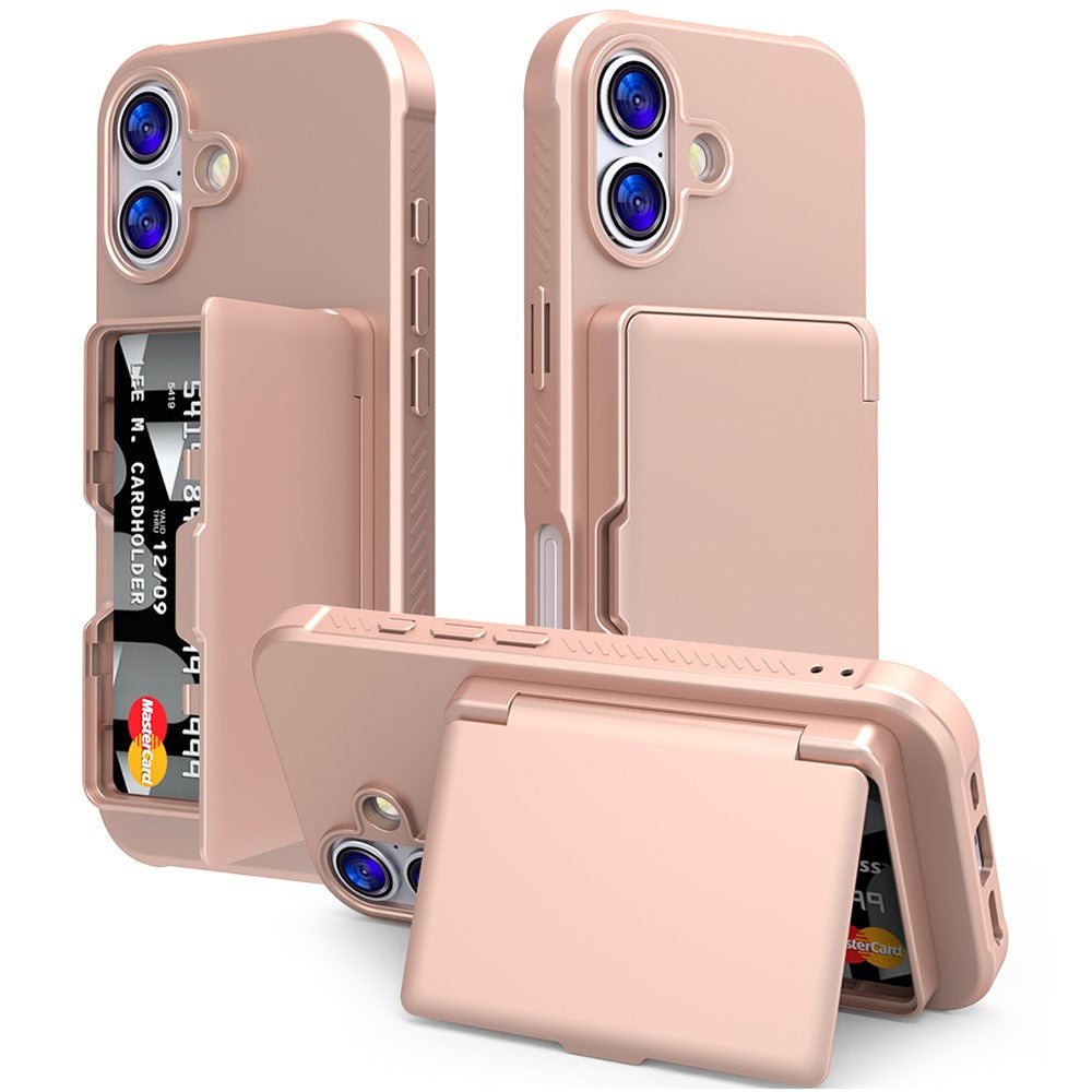 Til iPhone 17 cover med kortholder / spejl / støttefod TPU + PC telefonbagcover