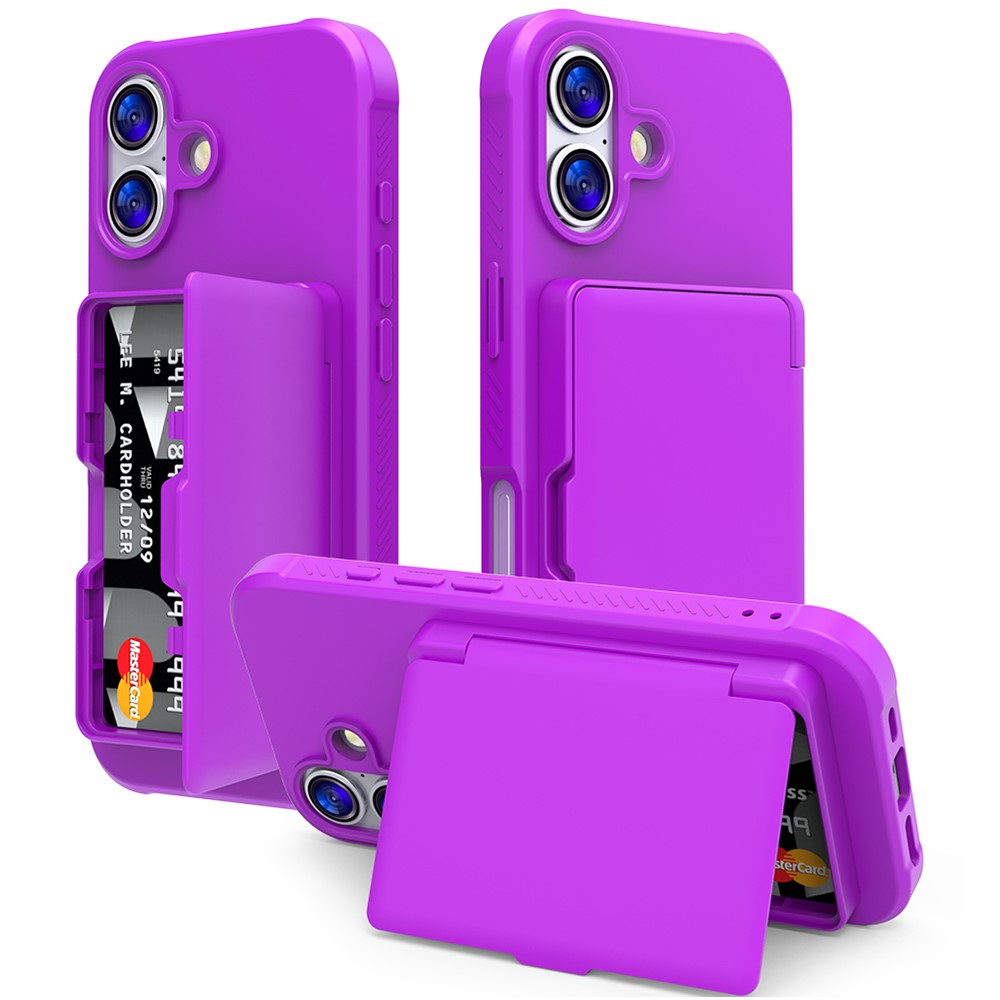 Til iPhone 17 cover med kortholder / spejl / støttefod TPU + PC telefonbagcover