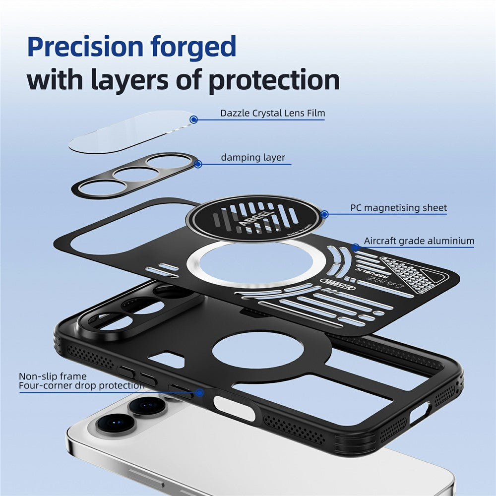 ABEEL For Honor 500 5G Magnetisk Cover i Aluminiumslegering + PC + TPU Hul Varmeafledning Telefoncover