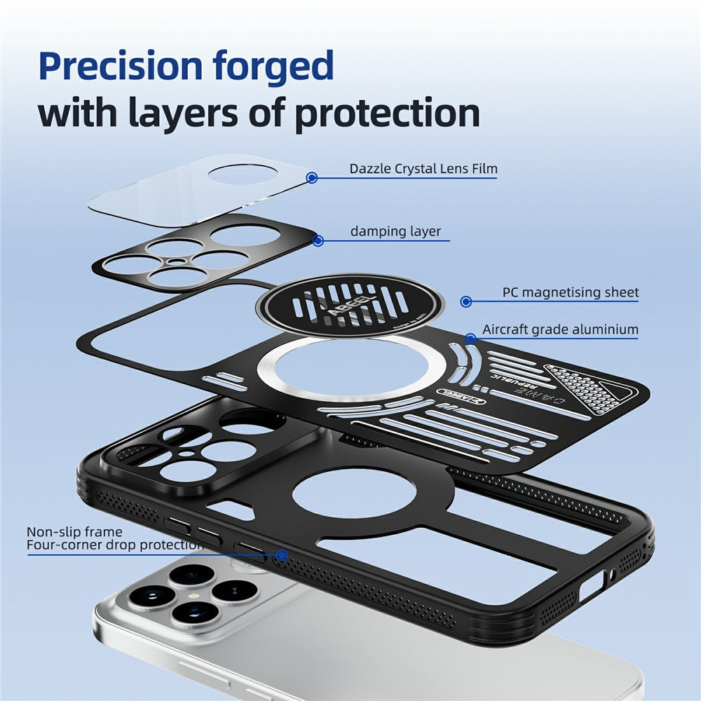 ABEEL For Xiaomi Poco F8 Ultra / Redmi K90 Pro Max 5G Magnetic Case Aluminium Alloy + PC + TPU Hollow Heat Dissipation Phone Cover