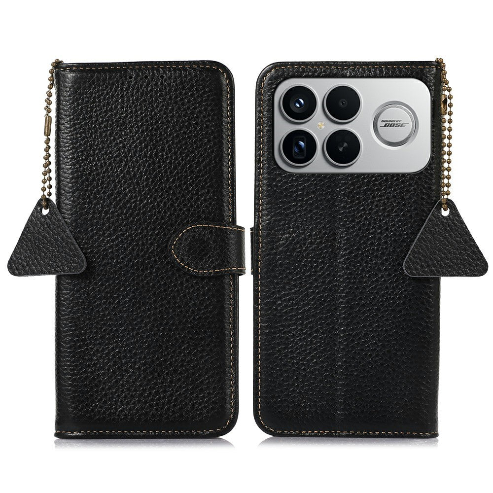 For Xiaomi Poco F8 Ultra / Redmi K90 Pro Max 5G Case RFID Blocking Genuine Cow Leather Phone Cover Litchi Texture