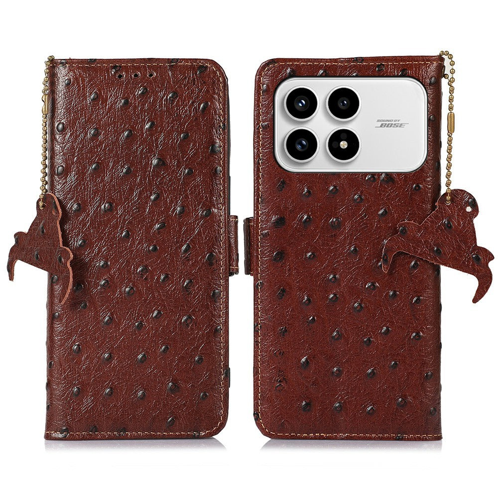 For Xiaomi Poco F8 Pro 5G / Redmi K90 5G Case RFID Blocking Genuine Cow Leather Phone Case Ostrich Texture