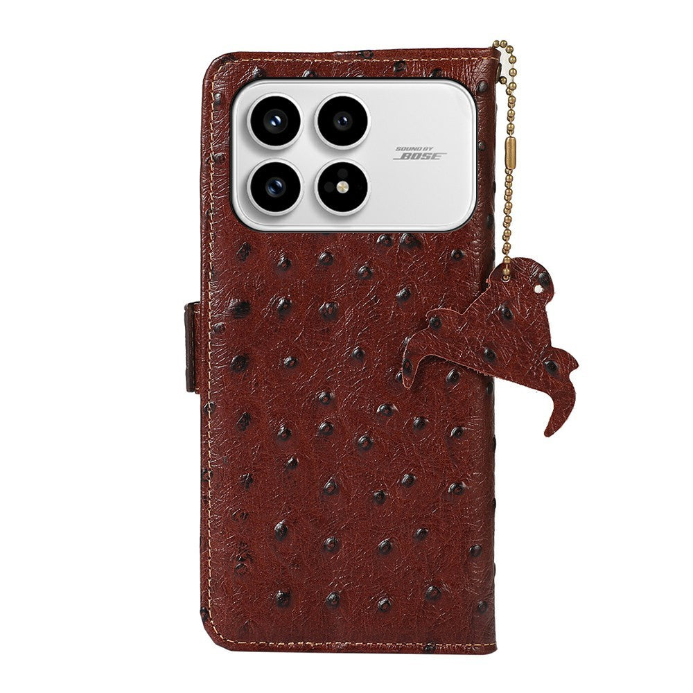 For Xiaomi Poco F8 Pro 5G / Redmi K90 5G Case RFID Blocking Genuine Cow Leather Phone Case Ostrich Texture