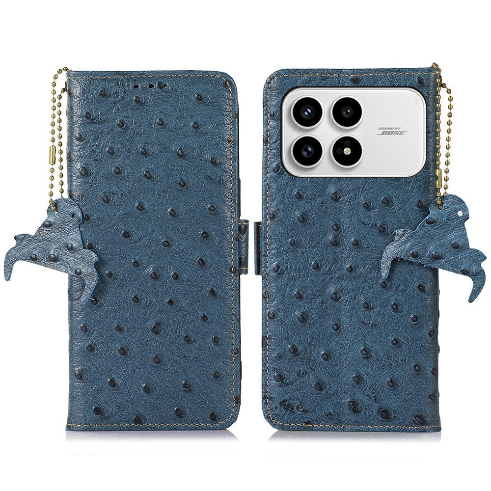 For Xiaomi Poco F8 Pro 5G / Redmi K90 5G Case RFID Blocking Genuine Cow Leather Phone Case Ostrich Texture