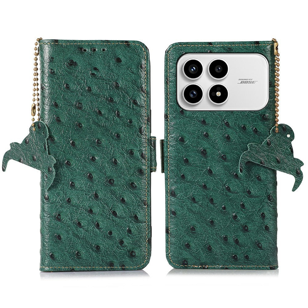 For Xiaomi Poco F8 Pro 5G / Redmi K90 5G Case RFID Blocking Genuine Cow Leather Phone Case Ostrich Texture