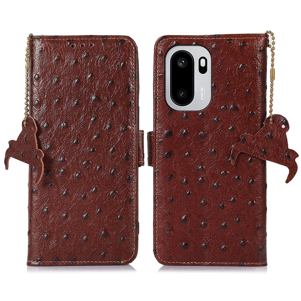 For OnePlus 15R 5G / Ace 6T 5G / Ace 6 5G Case RFID Blocking Genuine Cow Leather Phone Case Ostrich Texture