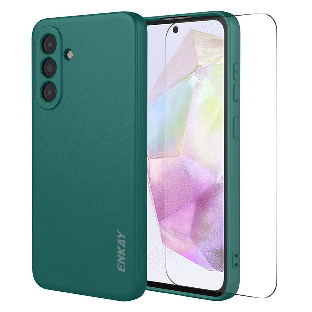 ENKAY HAT PRINCE För Samsung Galaxy A37 5G Silikonskal Rak Kant mobilskydd + 9H Glasskydd