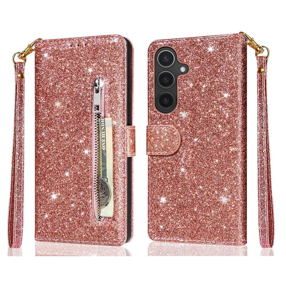 Til Samsung Galaxy A57 5G Standercover Glitter Telefon Lædercover Lynlåslomme