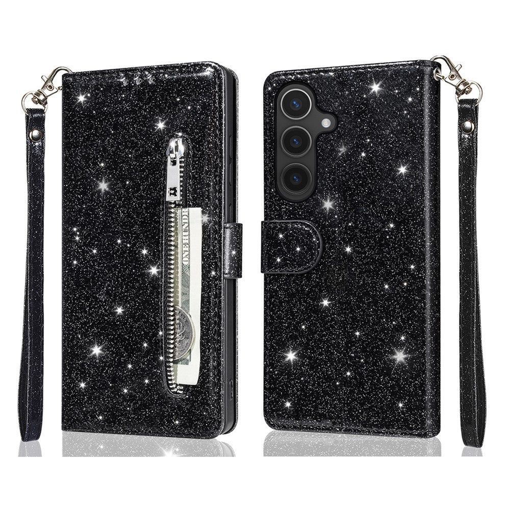 Til Samsung Galaxy A57 5G Standercover Glitter Telefon Lædercover Lynlåslomme