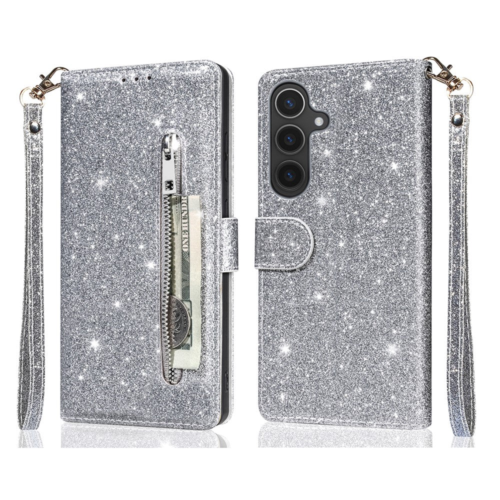 Til Samsung Galaxy A57 5G Standercover Glitter Telefon Lædercover Lynlåslomme