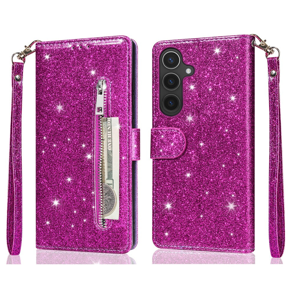 Til Samsung Galaxy A57 5G Standercover Glitter Telefon Lædercover Lynlåslomme