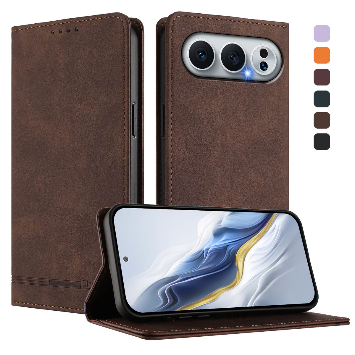 For Honor 500 5G Case RINACASIS RC23 RFID Blocking Wallet Stand PU Leather Phone Cover