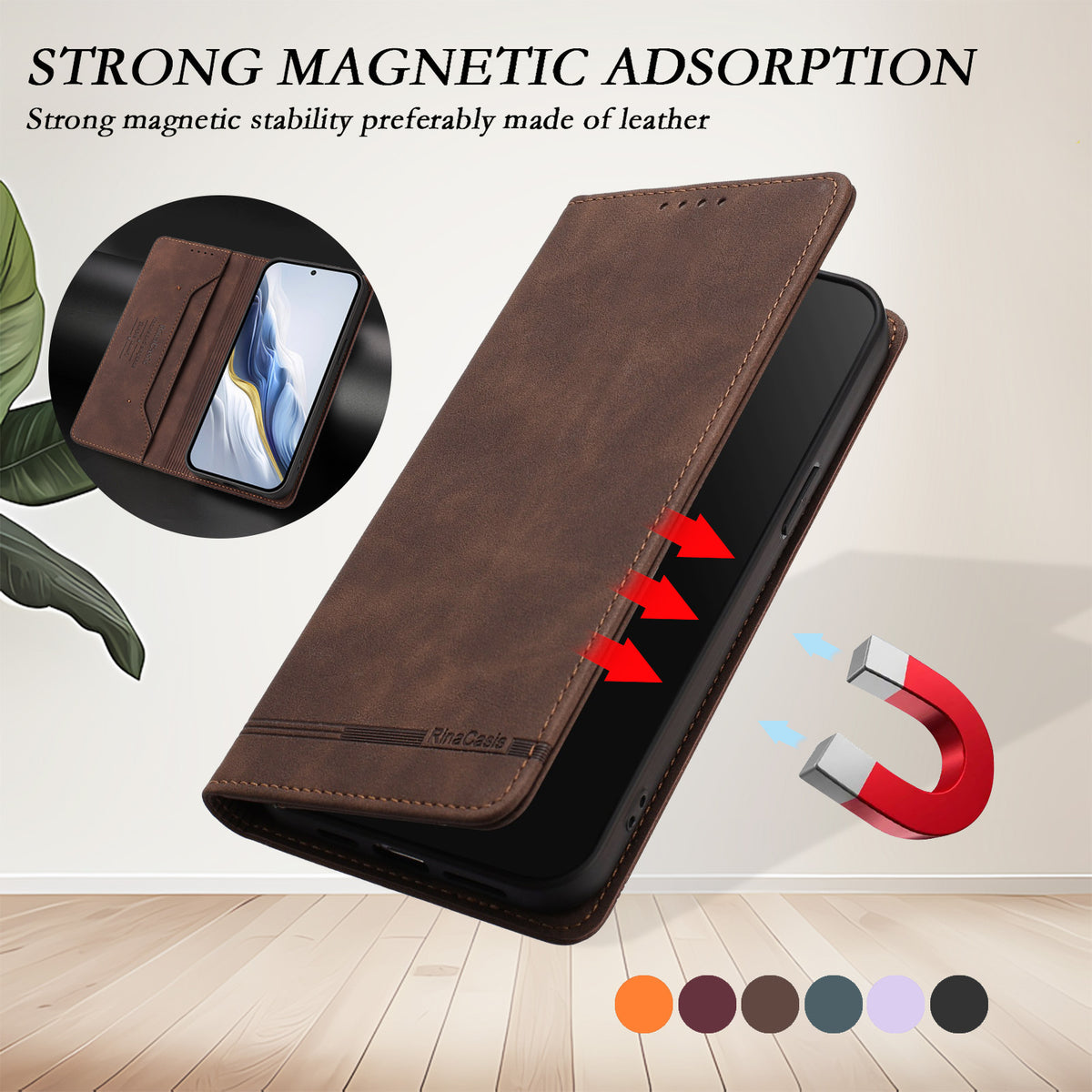 For Honor 500 5G Case RINACASIS RC23 RFID Blocking Wallet Stand PU Leather Phone Cover