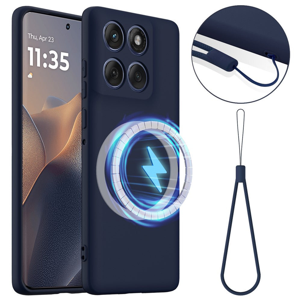 For Motorola Edge 70 5G Magnetic Case Anti-Drop Liquid Silicone Phone Cover with Lanyard
