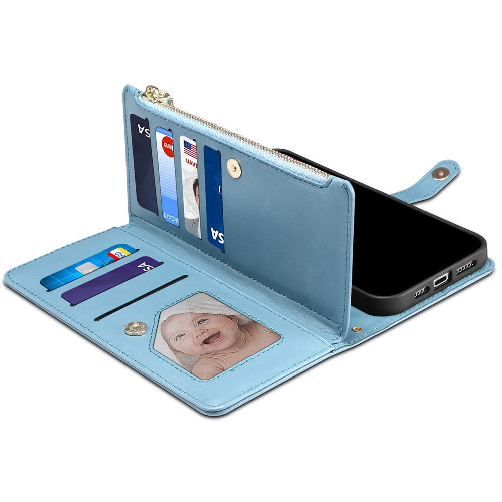 ESEBLE til iPhone 6 / 7 / 8 4.7 tommer / SE (2020) / (2022) RFID Blokerende Etui Læder Stander Telefonetui med Lynlås Pung
