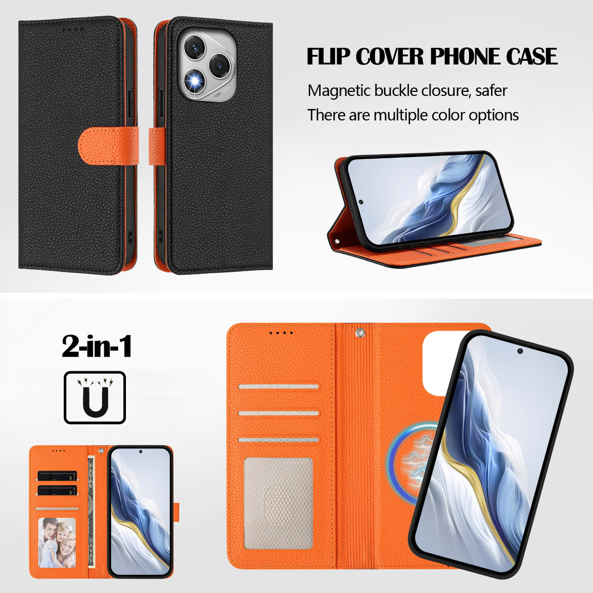 For Honor 400 Lite 5G Leather Case Detachable Wallet Magnetic Phone Cover with Hand Strap