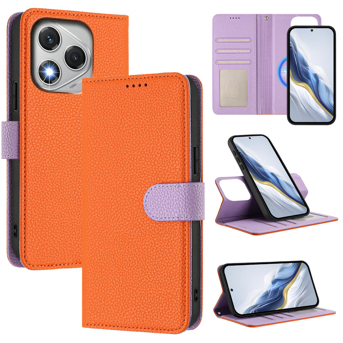 For Honor 400 Lite 5G Leather Case Detachable Wallet Magnetic Phone Cover with Hand Strap