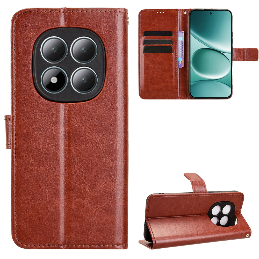 For Xiaomi Redmi Note 15 Pro 4G (Global) PU Leather Case with Strap Crazy Horse Texture Phone Wallet Cover