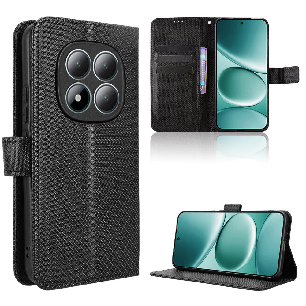 For Xiaomi Redmi Note 15 Pro 4G (Global) Leather Wallet Case with Strap Diamond Texture Phone Cover