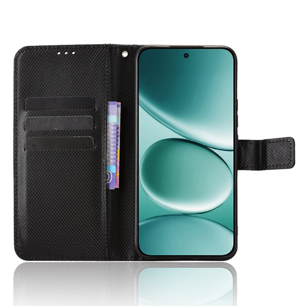 For Xiaomi Redmi Note 15 Pro 4G (Global) Leather Wallet Case with Strap Diamond Texture Phone Cover