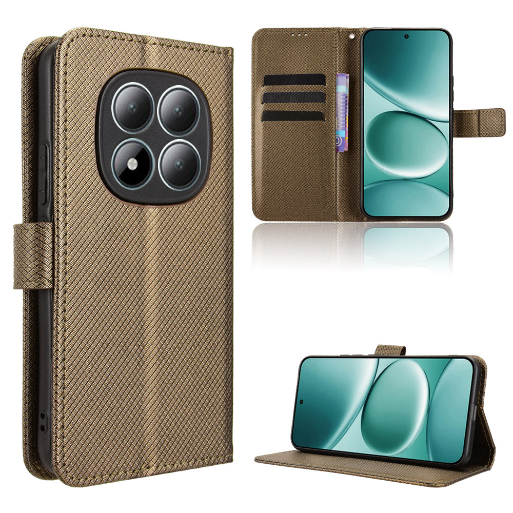For Xiaomi Redmi Note 15 Pro 4G (Global) Leather Wallet Case with Strap Diamond Texture Phone Cover