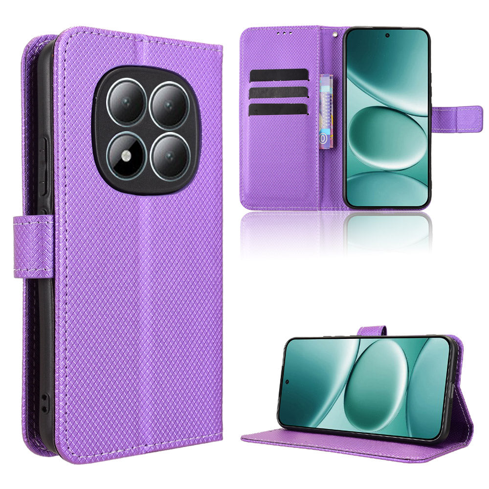 For Xiaomi Redmi Note 15 Pro 4G (Global) Leather Wallet Case with Strap Diamond Texture Phone Cover