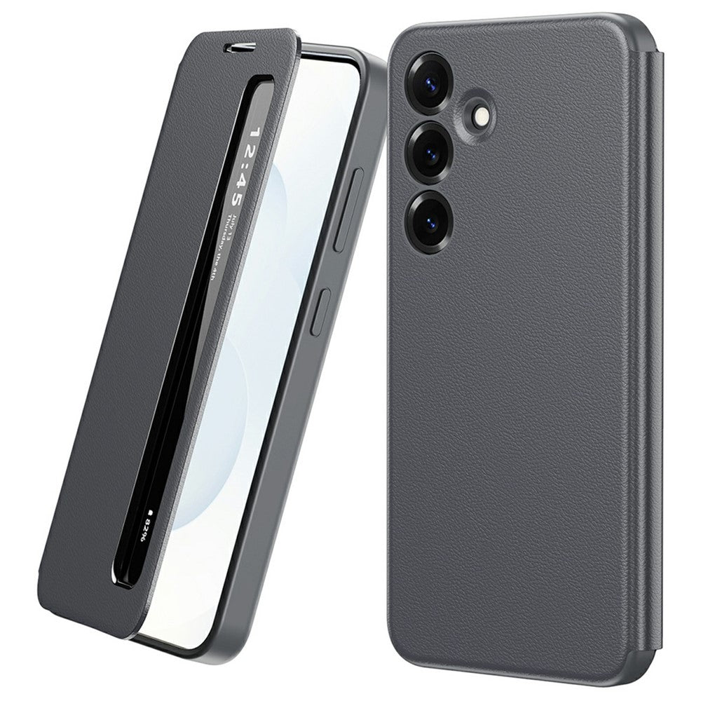 Läderfodral för Samsung Galaxy S25 med Smart View Window-funktion
