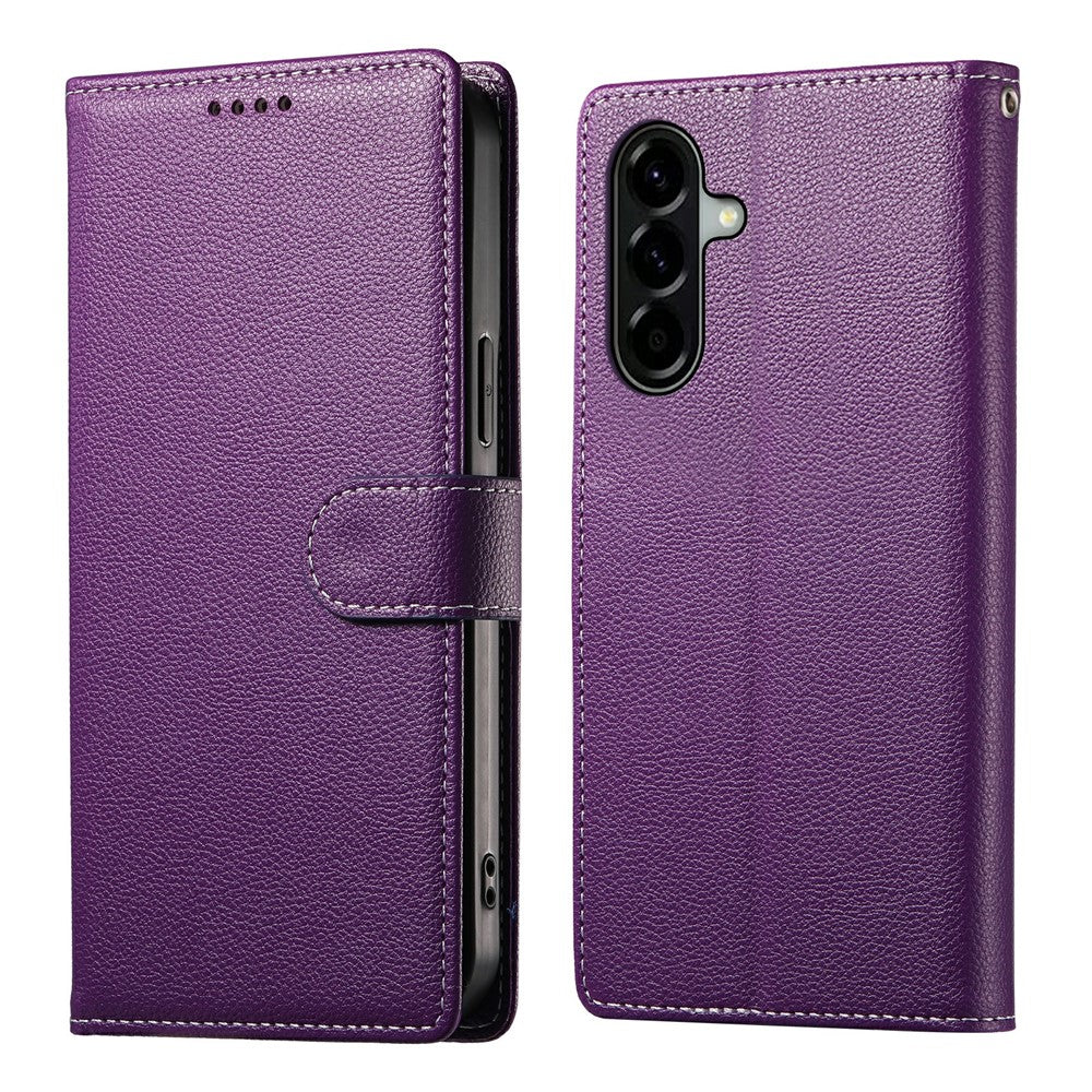 For Samsung Galaxy A57 5G Case Magnetic Snap Litchi Texture Leather Wallet Phone Cover with Wrist Strap