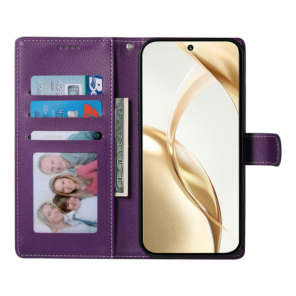 For Samsung Galaxy A57 5G Case Magnetic Snap Litchi Texture Leather Wallet Phone Cover with Wrist Strap