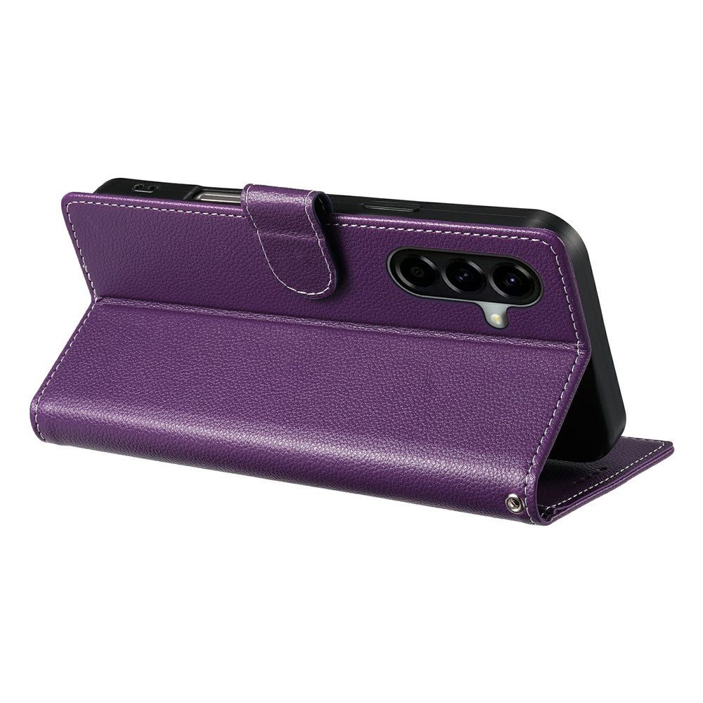 For Samsung Galaxy A57 5G Case Magnetic Snap Litchi Texture Leather Wallet Phone Cover with Wrist Strap