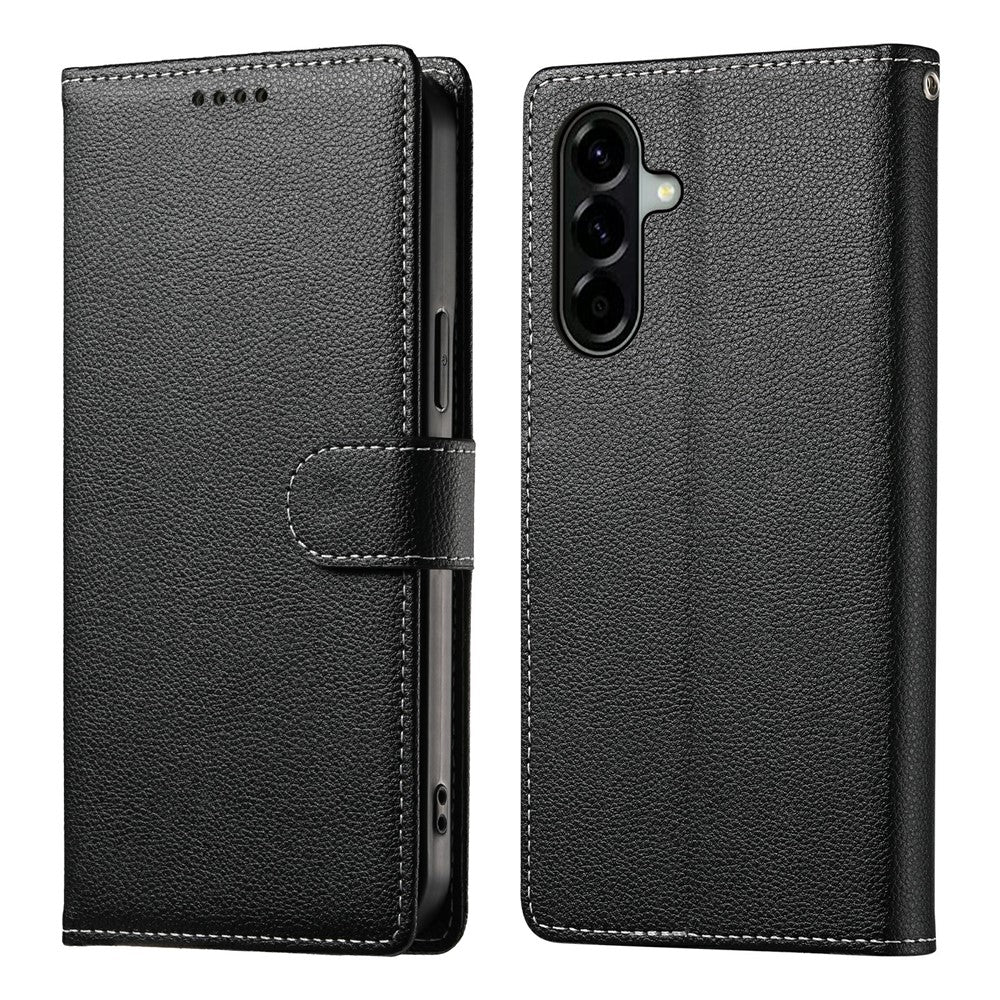 For Samsung Galaxy A57 5G Case Magnetic Snap Litchi Texture Leather Wallet Phone Cover with Wrist Strap