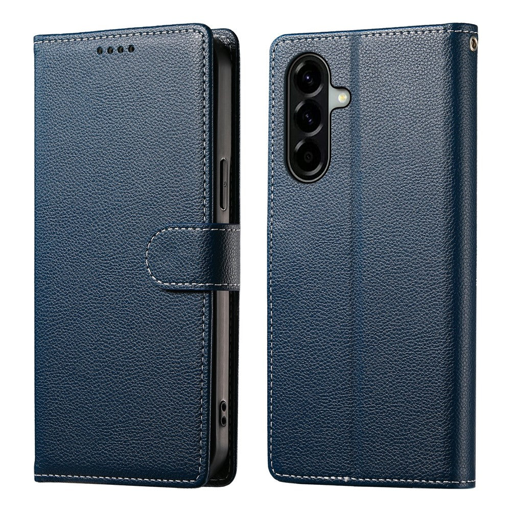 For Samsung Galaxy A57 5G Case Magnetic Snap Litchi Texture Leather Wallet Phone Cover with Wrist Strap