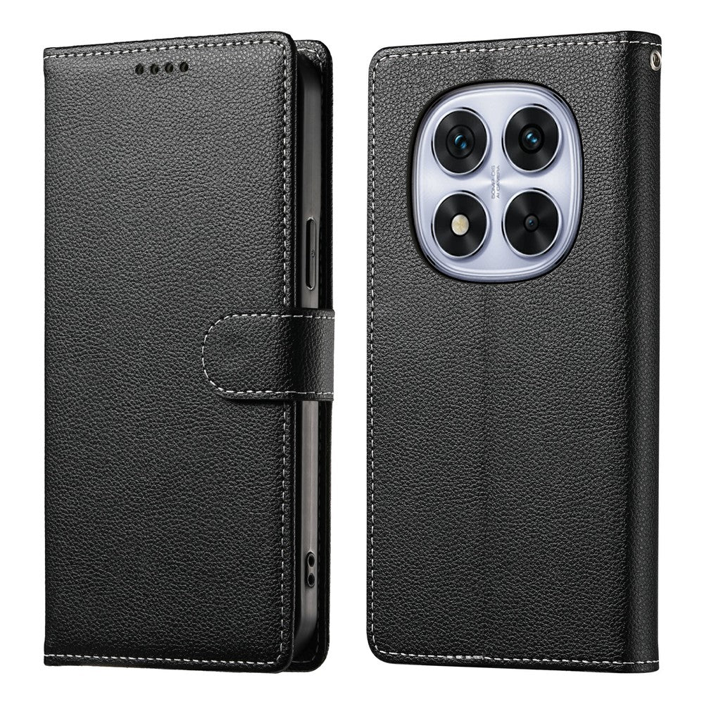 For Xiaomi Redmi Note 15 Pro 4G (Global) Case Magnetic Snap Litchi Texture Leather Wallet Phone Cover with Wrist Strap